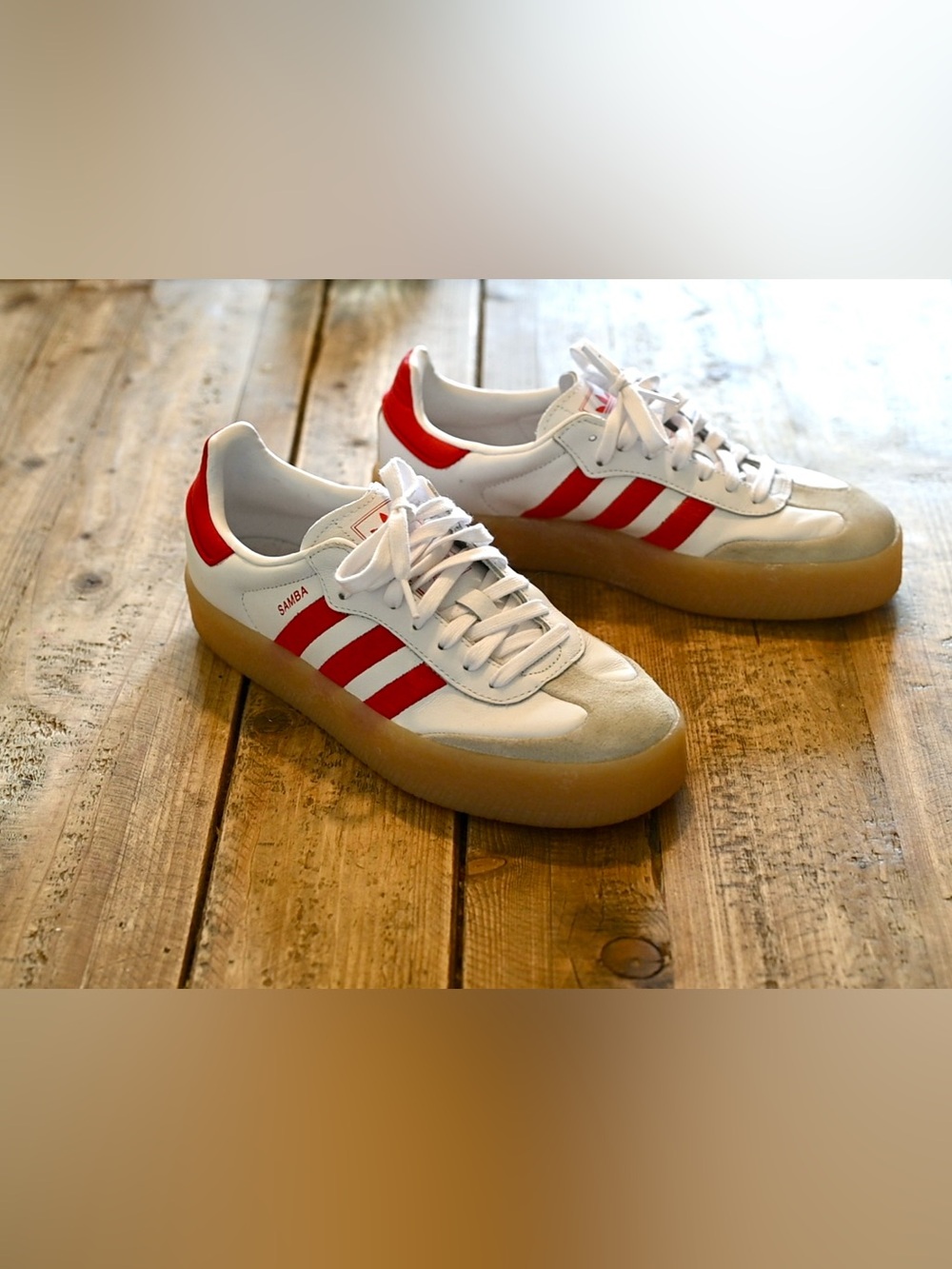 adidas Samba Sneakers in White and Red with Gum Sole M7 W8.5